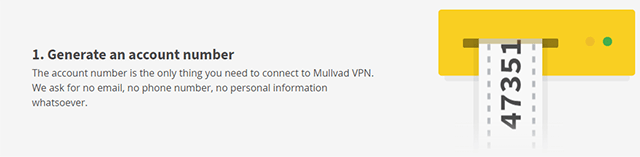 Screenshot of Mullvad VPN, Generate an account number