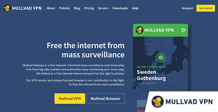 Screenshot of Mullvad VPN website homepage