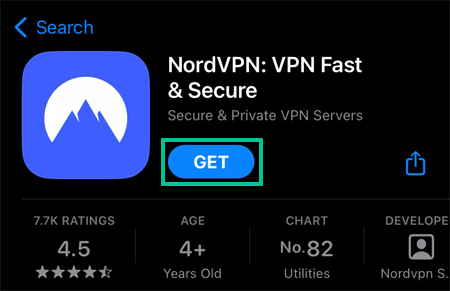 A screenshot showing a download option for NordVPN on the App Store