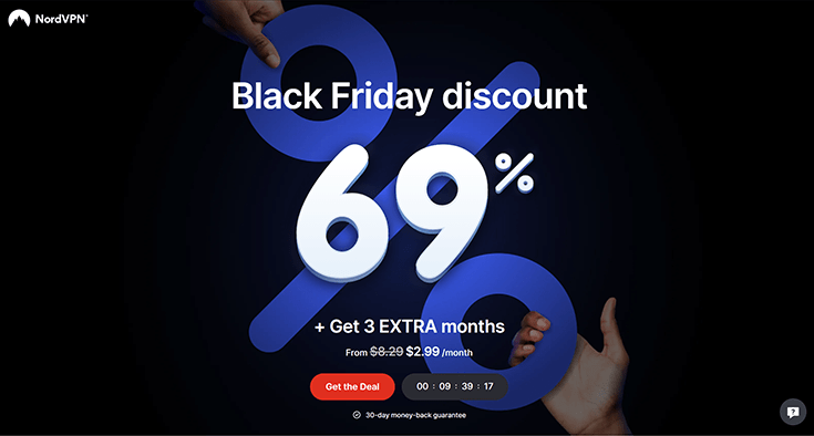 A screenshot of the NordVPN homepage, showing the Black Friday deal.