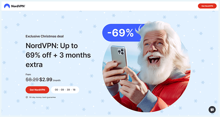 A screenshot of NordVPN's Christmas deal.