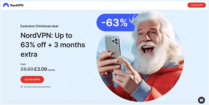 NordVPN's homepage with a current discount deal