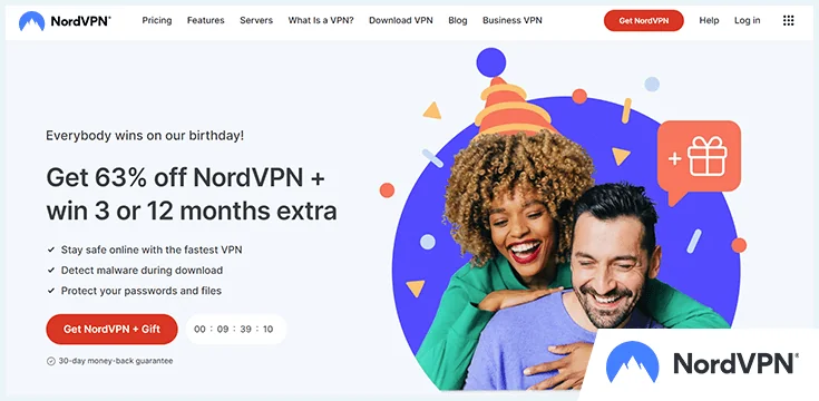 Screenshot of NordVPN homepage, February 2023