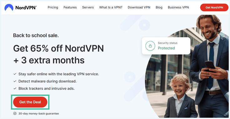 NordVPN's homepage with a discount for new subscribers