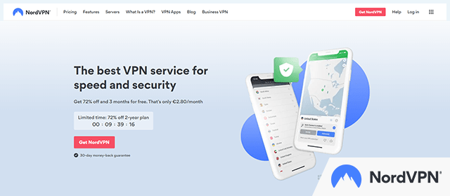 NordVPN homepage horizontal screenshot with logo