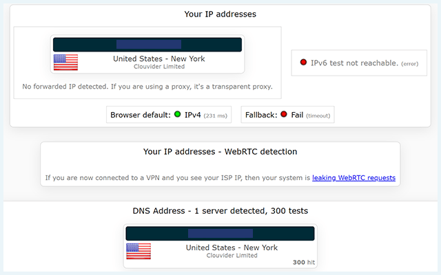 Screenshot of NordVPN passing our IP leak tests