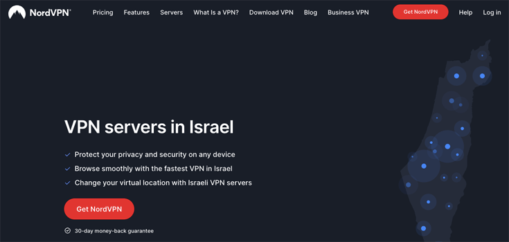 Image of NordVPN's homepage for Israel users