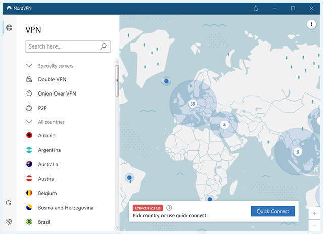 Screenshot of NordVPN, Client disconnected