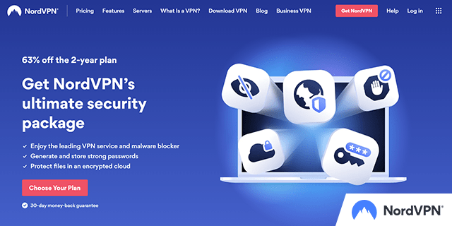 Screenshot of NordVPN provider website homepage