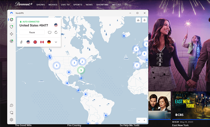 Screenshot of Paramount Plus unblocked with NordVPN