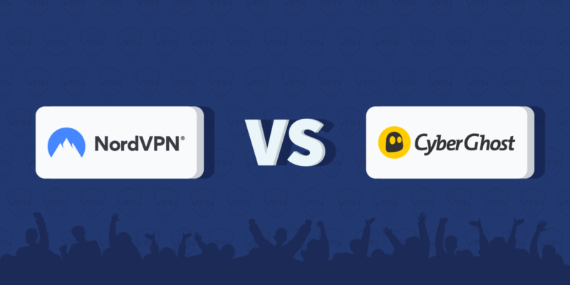 The logos of NordVPN and CyberGhost, separated by "vs"