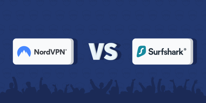 The logos of NordVPN and Surfshark, separated by "vs"