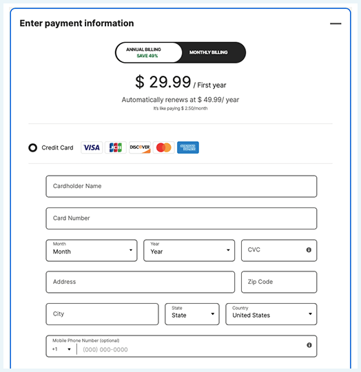 Screenshot of Norton Secure VPN, Payment details