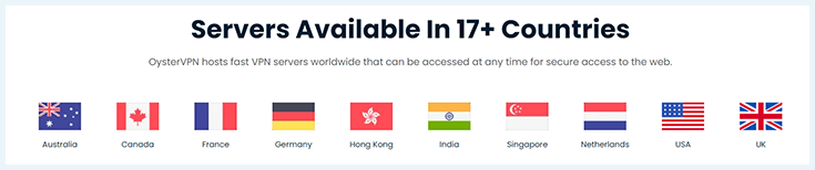 OysterVPN, available servers, country flags