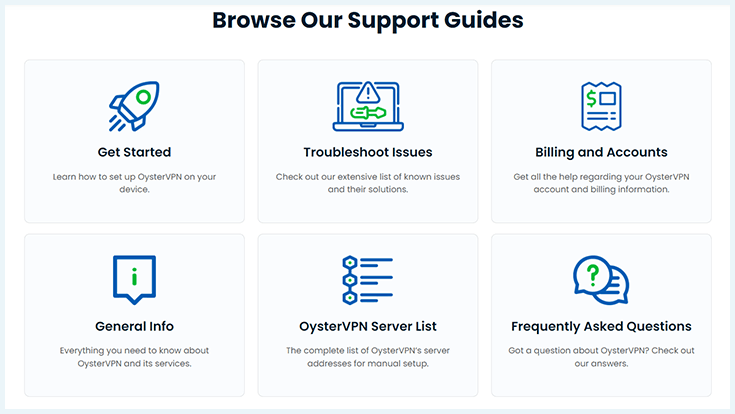 OysterVPN, support guides options