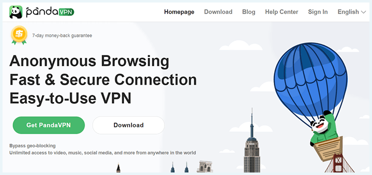 Screenshot of PandaVPN, website