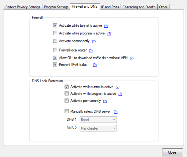 Screenshot of Perfect Privacy VPN, Firewall and DNS