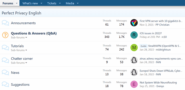 Screenshot of Perfect Privacy VPN, Forum