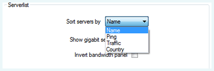 Screenshot of Perfect Privacy VPN, Server sorting