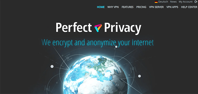 Screenshot of Perfect Privacy VPN, website homepage