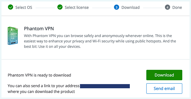 Screenshot of Avira Phantom VPN, Download prompt