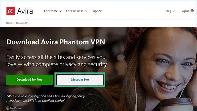 Screenshot of Avira Phantom VPN, Homepage