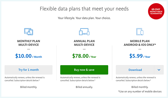 Screenshot of Avira Phantom VPN, Pricing plans