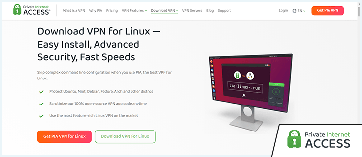 Download VPN for Linux, Private Internet Access website page