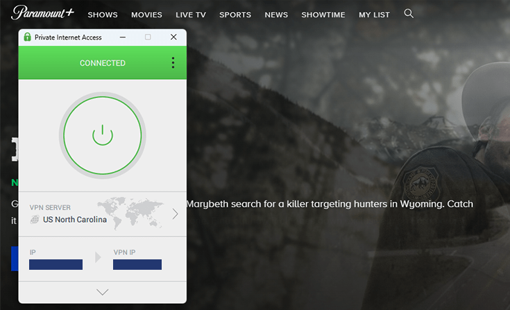 Screenshot of Paramount Plus unblocked with PIA VPN