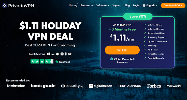 A screenshot of the PrivavoVPN holiday deal.