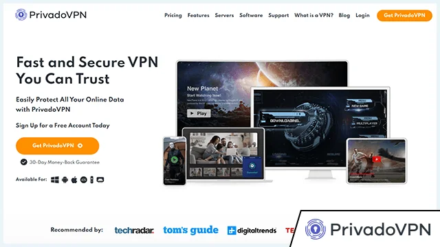 Screenshot of PrivadoVPN website homepage