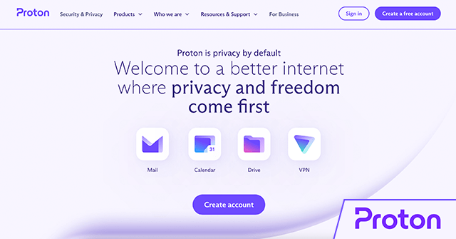 Screenshot of Proton website homepage