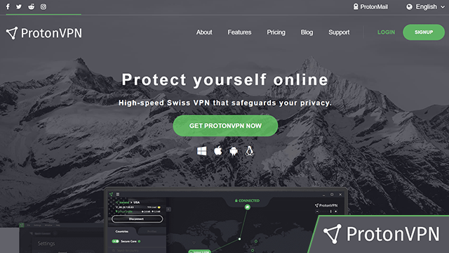 Screenshot of ProtonVPN, website homepage