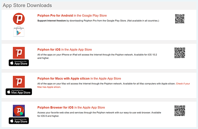 Screenshot of Psiphon VPN, app store downloads