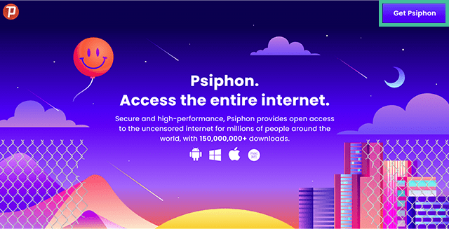 Screenshot of Psiphon VPN, homepage