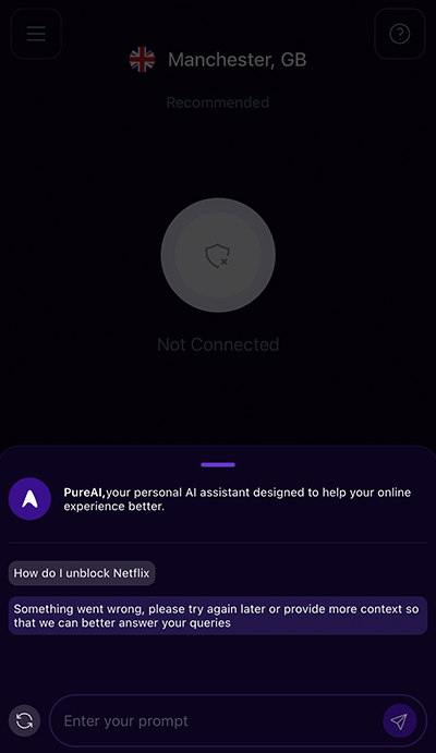 PureVPN's AI support tool, which didn't appear to work for me