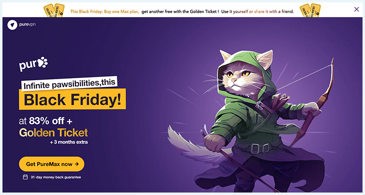 A screenshot of the PureVPN Black Friday homepage.