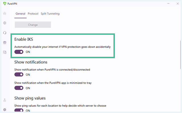 Screenshot of PureVPN, kill switch