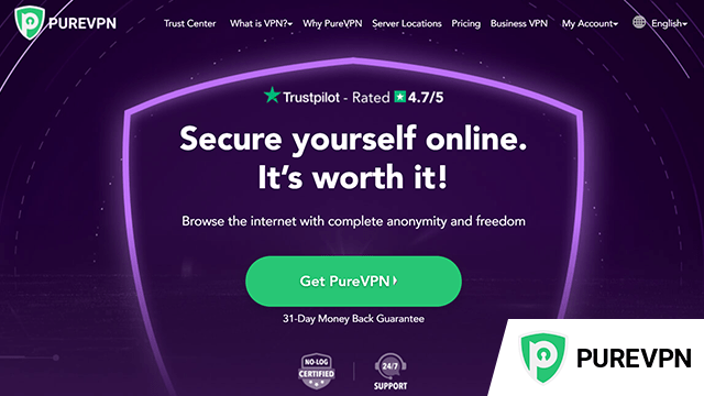 Screenshot of PureVPN website with added logo in the bottom
