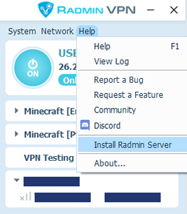 Screenshot of Radmin VPN, Install Radmin server