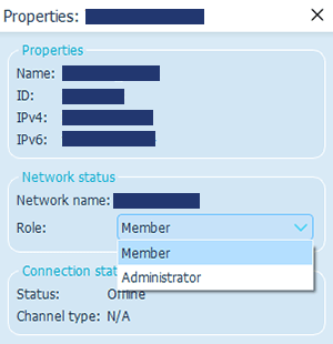 Screenshot of Radmin VPN, member options