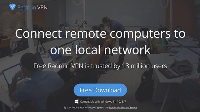 Screenshot of Radmin VPN, website homepage