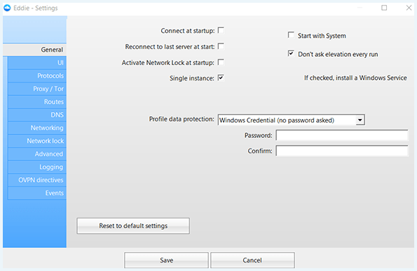 AirVPN software general settings