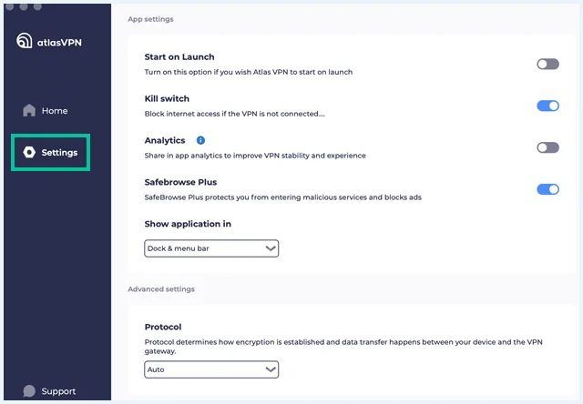 Atlas VPN settings