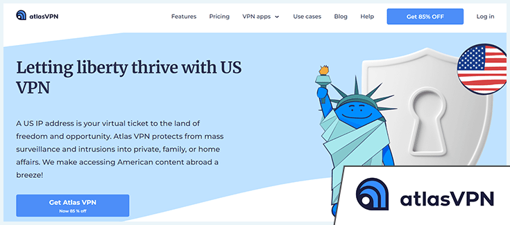 A screenshot of Atlas VPN's website showing its USA servers 