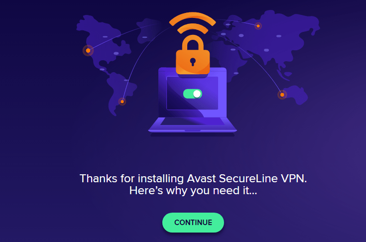 Last page of the installation process of Avast SecureLine VPN