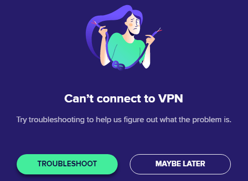 Error message of Avast SecureLine VPN stating we can't connect to the VPN