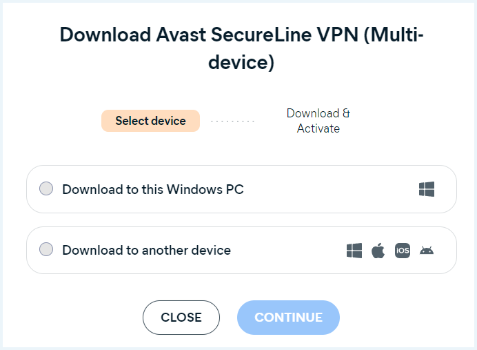 Download page for Avast SecureLine VPN