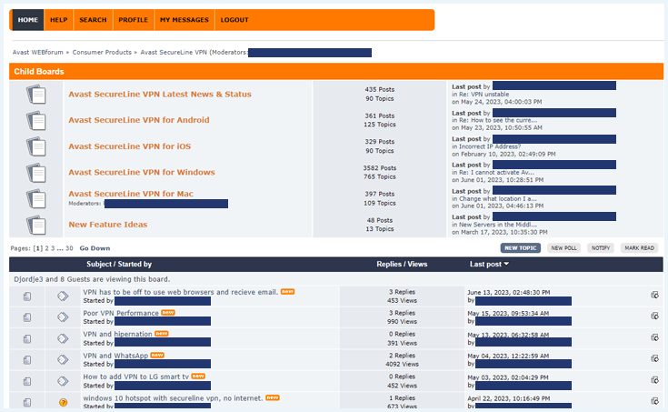 Forum regarding Avast SecureLine VPN