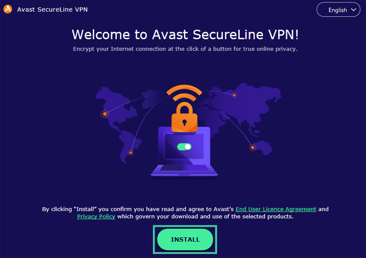 First install screen of Avast SecureLine VPN